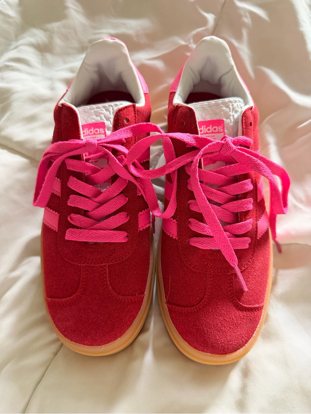 adidas Red Suede Sneakers with Pink Laces